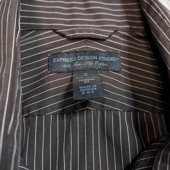 Express Design Studio Mens button down brown striped long sleeve shirt Sz S - Picture 4 of 10